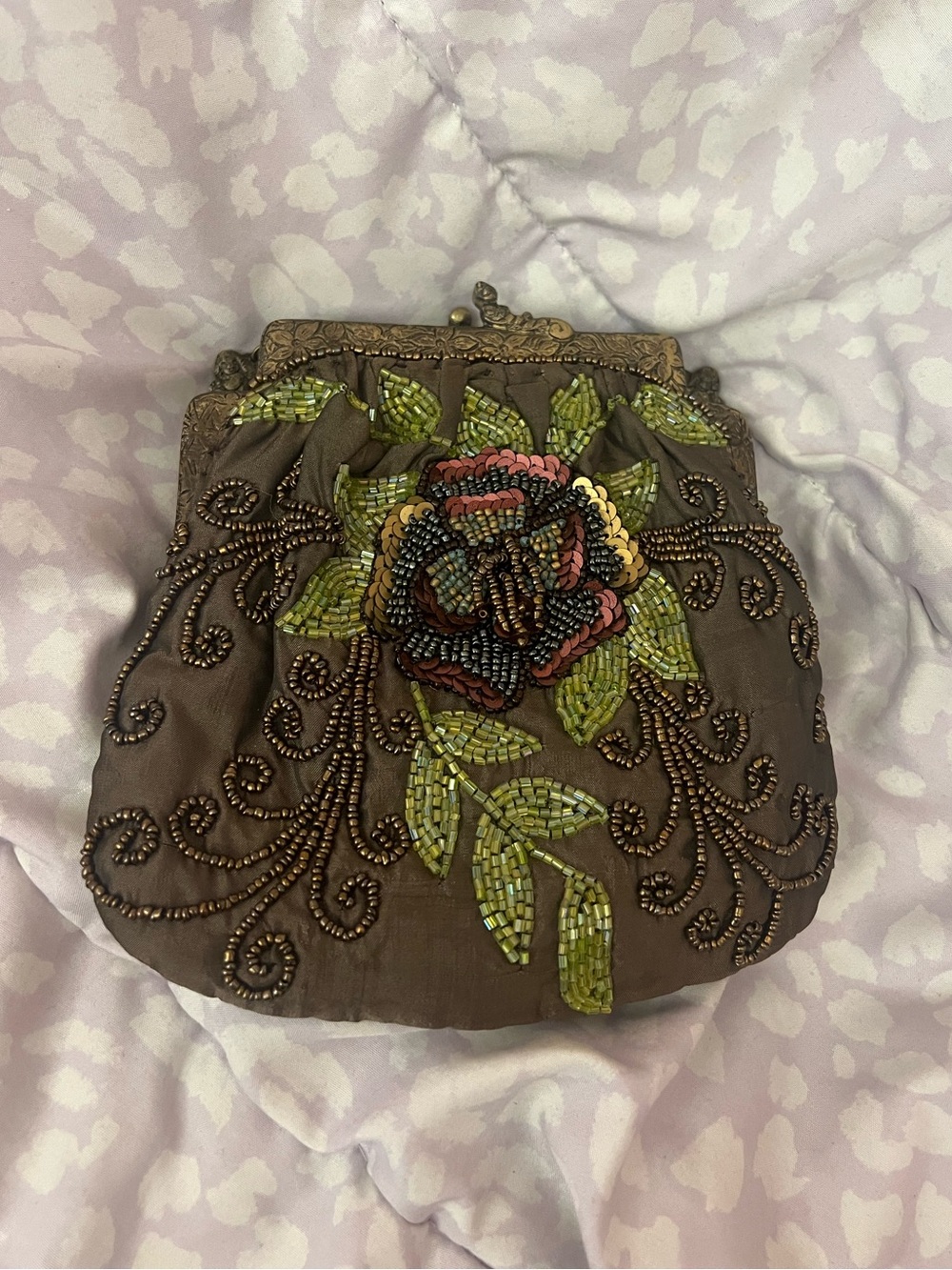 Moyna Floral Silk Hand Beaded Kiss Closure Boho Fairy Whimsigoth Bag